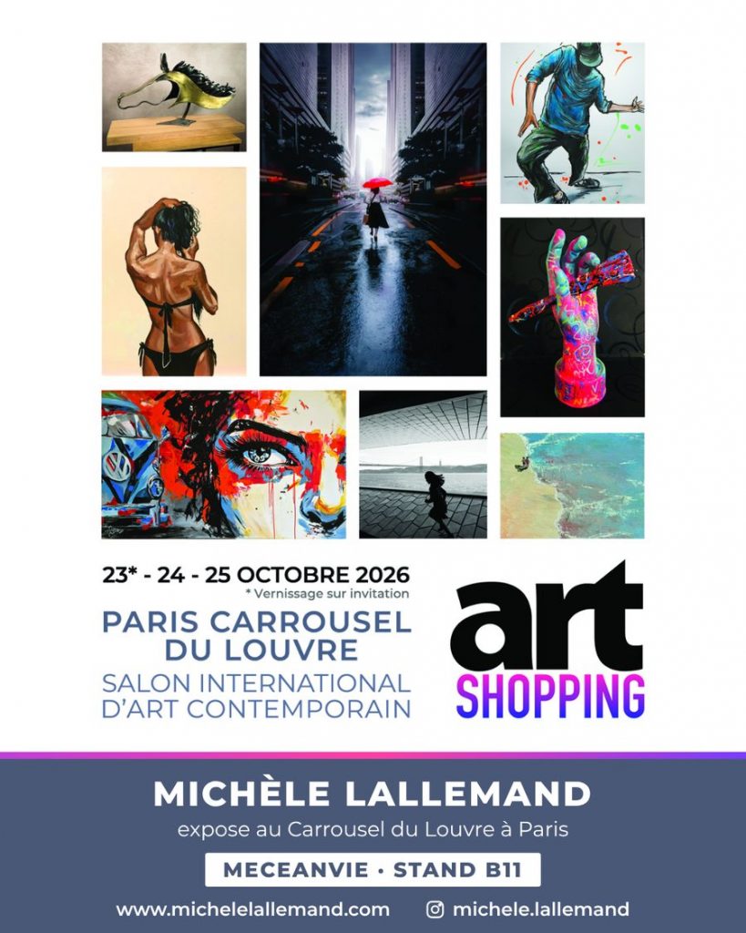 Affiche Art Shopping 2026 – Michèle Lallemand expose au Carrousel du Louvre, Meceanvie stand B11